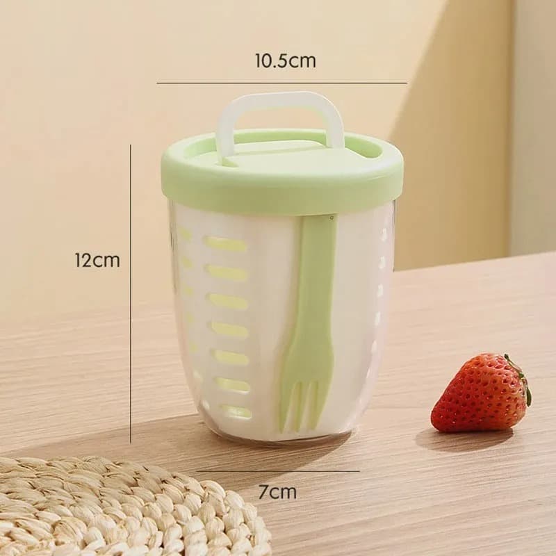Cylindrical Plastic Fruit Cup Salad Cup With Fork Multifunctional Drainage Function (1pcs)