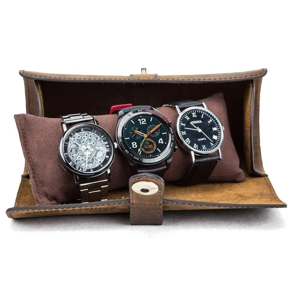 CONTACT’S FAMILY Luxury Handmade Watch Roll Box Organizer 3 Slots